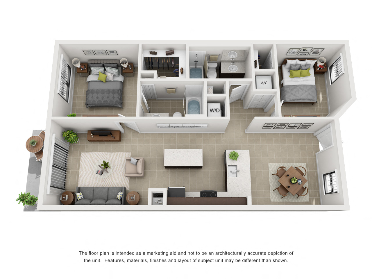 Floor plan for 2 beds, 2 baths, 1014 sqft